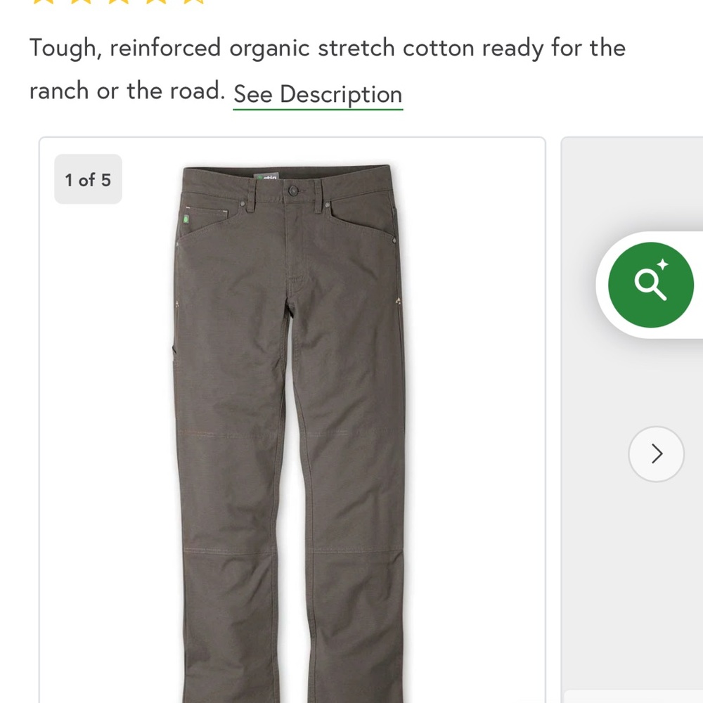 NWT Stio Men's Rivet Canvas Utility Pant - Cowboy Coffee